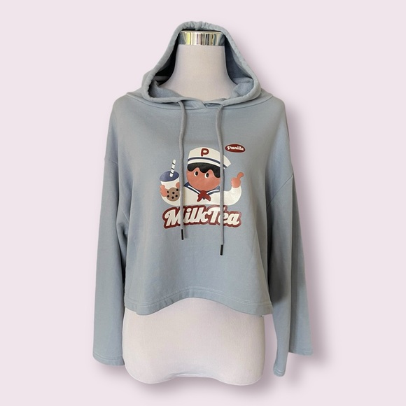 Prod Bldg Milk Tea Graphic Crop Hoodie - Picture 2 of 4